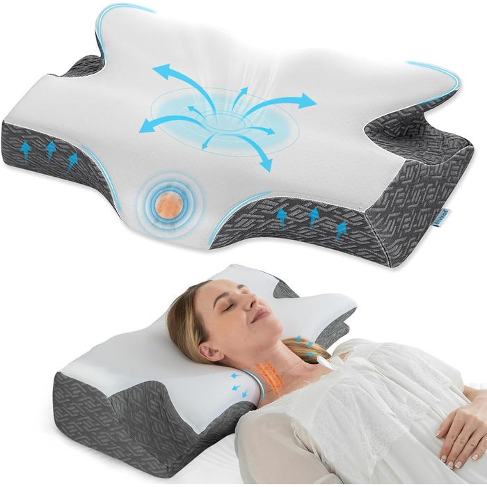 Ортопедична подушка Elviros з піною Memory Foam, ергономічна подушка для шиї, підтримка для спини та бокових сліпців (біла)