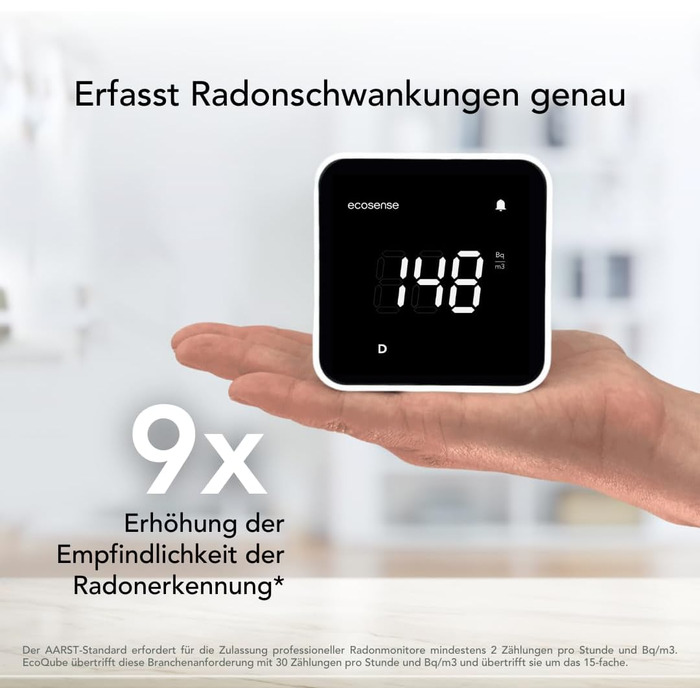 Виявник радону Ecosense EB100 EcoBlu: моніторинг радію, простий у використанні, білий