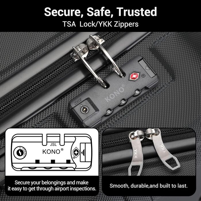 KONO Чемодан-валіза на колесах L (65 см) Чорний