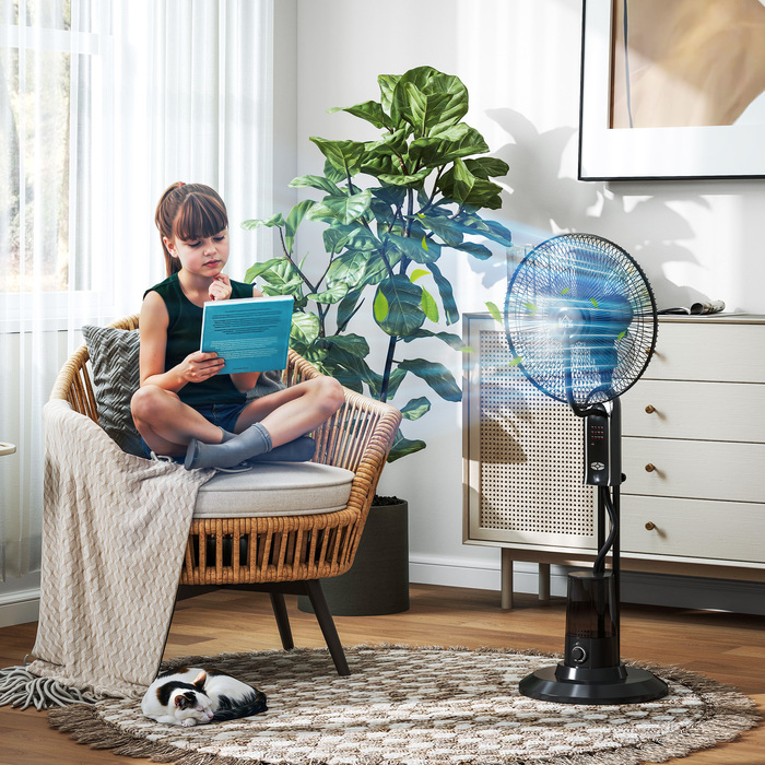 Вентилятор з водяним охолодженням, зволожувач повітря, кут нахилу 10°, коливання 70°, 3 швидкості, потужність 75 Вт, чорний