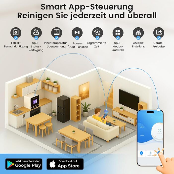 BLITZHOME Міні посудомийна машина: портативна, 9 програм, 5.2L, з керуванням через додаток