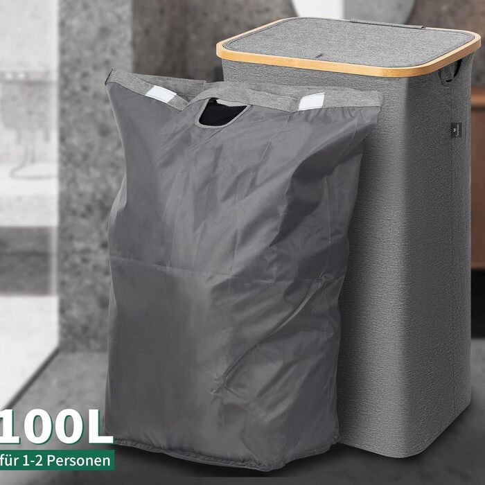 Кошик для білизни з кришкою Tiklife, 100 л, сірий - кошик для одягу, мішок для білизни, сортер для білизни, коробка для білизни, складаний