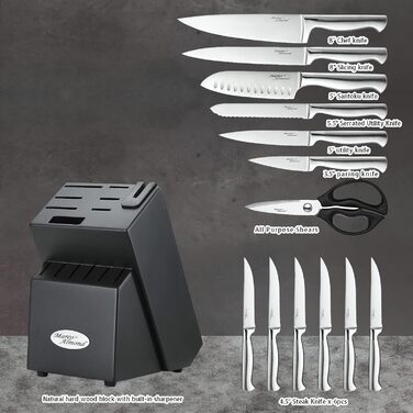 Набір кухонних ножів Marco Almond® KYA28, 14 предметів, нержавіюча сталь, з точилкою