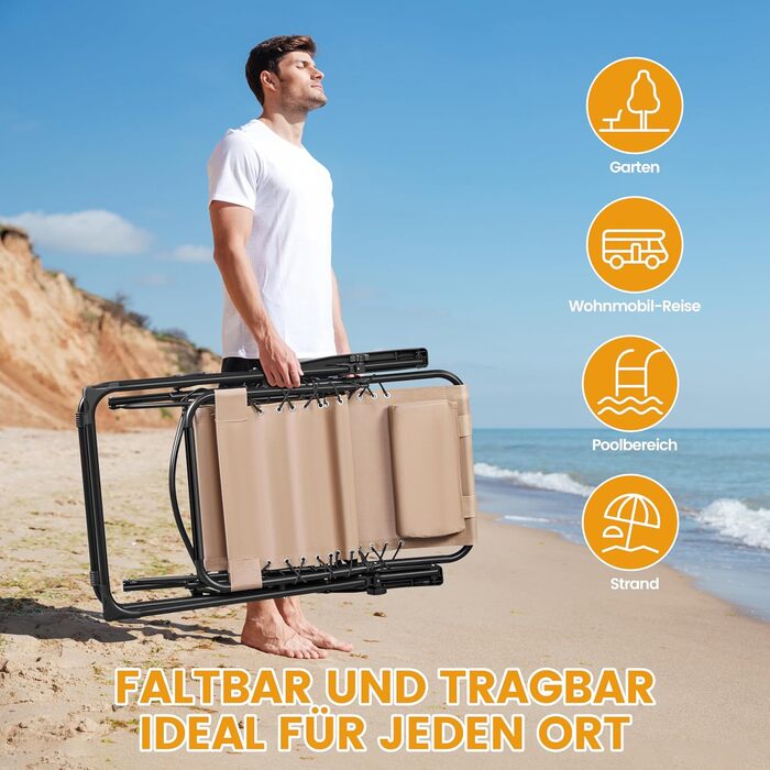 Розкішні лежаки для відпочинку Yaheetech (2 шт.) - складані, з подушкою та тримачем для напоїв, бежеві