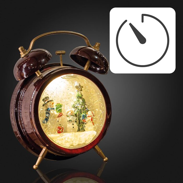 LED ліхтар Hellum Снігова куля на Новий Рік, 14x20 см, святкова прикраса, батарейний, прикраса на Різдво, 524321 (Сніговик, будильник)