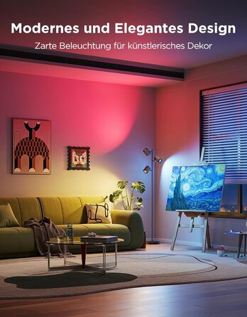 Світлодіодна підлогова лампа Govee 3-Flammen RGBWW, Matter, 1500lm, сумісна з Alexa, 64+ сцени, синхронізація з музикою, 157см, чорна для вітальні, спальні, кабінету