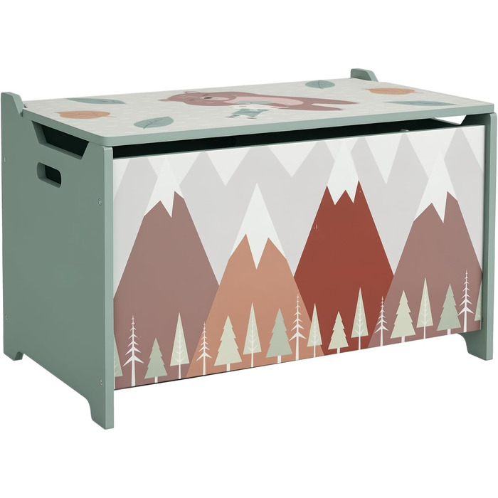 Дитяча валіза для іграшок ZONEKIZ з кришкою та безпечним шарніром, 60x37x39 см, зелена