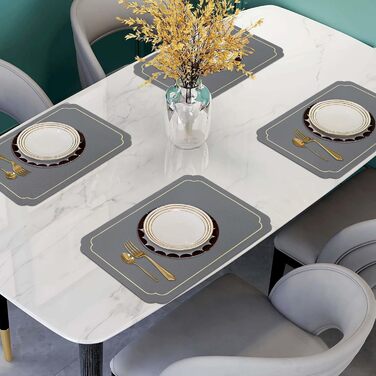 Набори підставки під гаряче Fanquare, 6 шт., зелені, прямокутні, з екошкіри, з золотим кантом. Стійкі до тепла, миючіся, неслизькі підставки для столу для кухні та обіднього столу, декору для весілля. Розмір 45*30 см, зелені (45*30 см, темно-сірий)