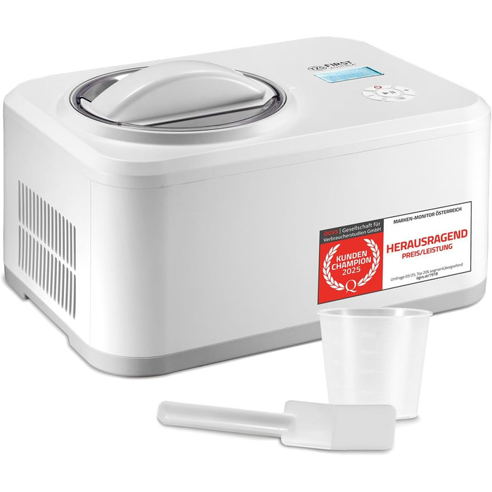 Електрична машина для приготування морозива TZS First Austria 1L з компресором 3 в 1 - для морозива, сорбету та замороженого йогурту. Включає мірний стакан та шпатель.