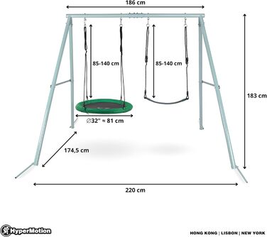Гойдалка-гніздо для саду HyperMotion Storchennest з А-рамою, 2 місця, 150 кг, зелено-сіра (HYP1)