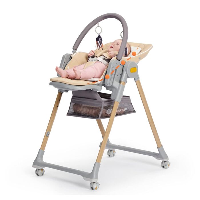 Дитячий стільчик Kinderkraft LASTREE з регульованою спинкою, столиком та підніжкою, сірий