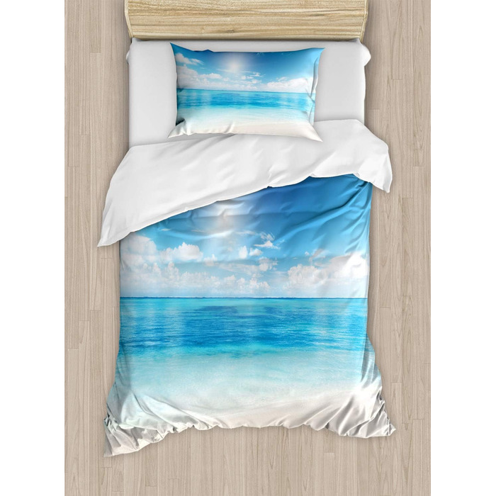 Набір підковдр ABAKUHAUS Ocean для односпальних ліжок, Карибське літо, Алергік, стійкий до кліщів, підходить з наволочкою, (130 x 200 см - 70 x 50 см, кремово-бірюзово-білий)