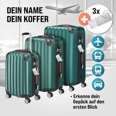 Набір валіз Monzana® 3шт (зелений) M-L-XL з замком, органайзером та вагами - гнучкі ручки, подвійні колеса, підставка, тріумф, валіза з жорстким корпусом, багажний набір
