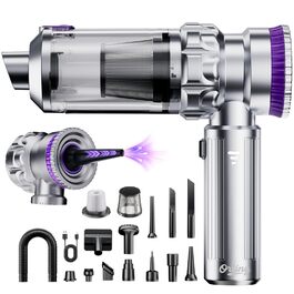 Бездротовий автомобільний пилосос Ortiny 28000Па, ручний міні-пилосос 4 в 1 з безщітковим двигуном та самоочищенням контейнера, для авто, дому та кухні, сріблясто-фіолетовий