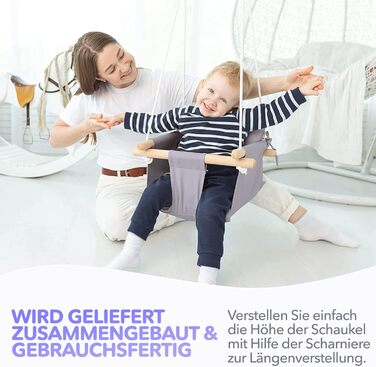 Дитяча гойдалка Cateam з дерева для дому та саду. Безпечний ремінь, від 12 місяців. Різні кольори (тауп-сірий)