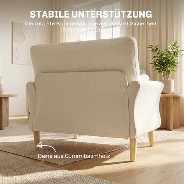 Крісло з велюровою оббивкою, велике акцентне крісло на дерев'яних ніжках, крісло для читання у вітальню та спальню, кремово-біле