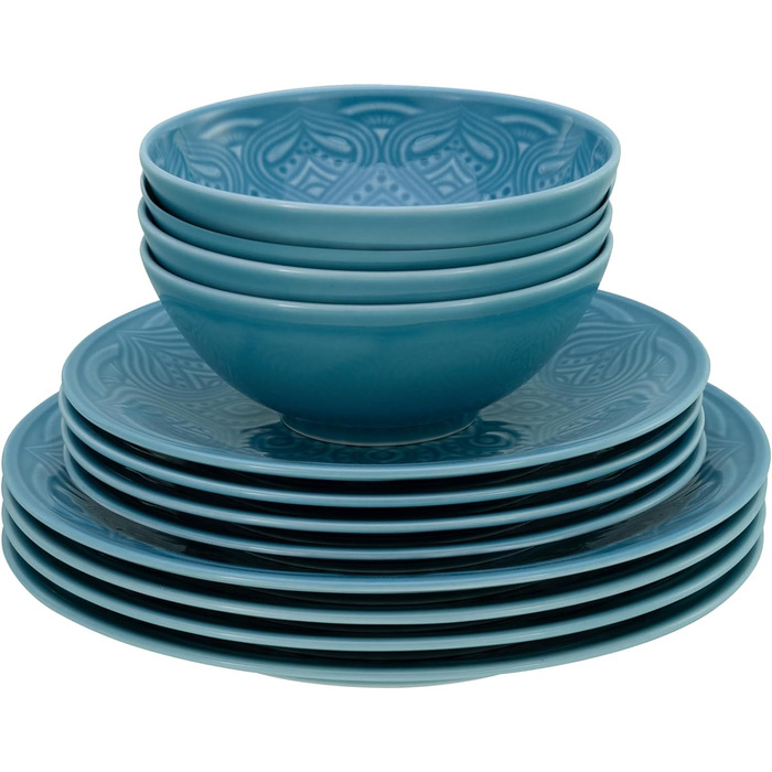 Набір посуду Orient Mandala Series 18 шт., Набір порцелянових тарілок (набір тарілок 12 шт., аквамарин), 21627