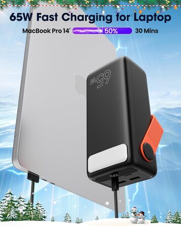 Power Bank 60000mAh 65W з 3 виходами USB-C: портативний зарядний акумулятор для ноутбука, смартфона, планшета (чорний)