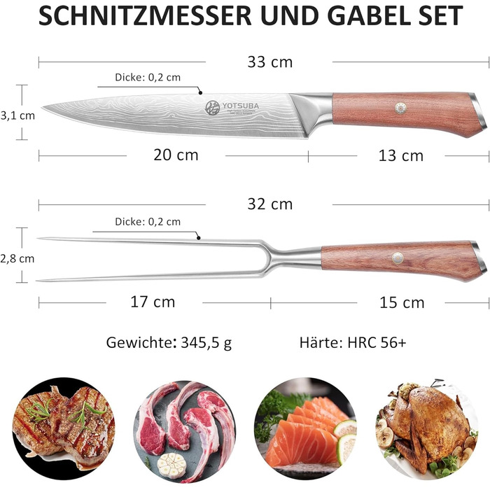 Набір кухонних ножів YOTSUBA Profi з дерев'яним блоком та точилкою, ножиці, набір кухонних ножів з нержавіючої сталі, 33 см