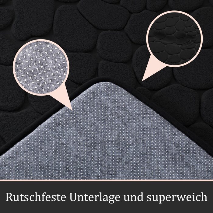 Набір Chakme з 2 килимків для ванної кімнати, піна з ефектом пам'яті, не ковзає, миється, абсорбує, чорний