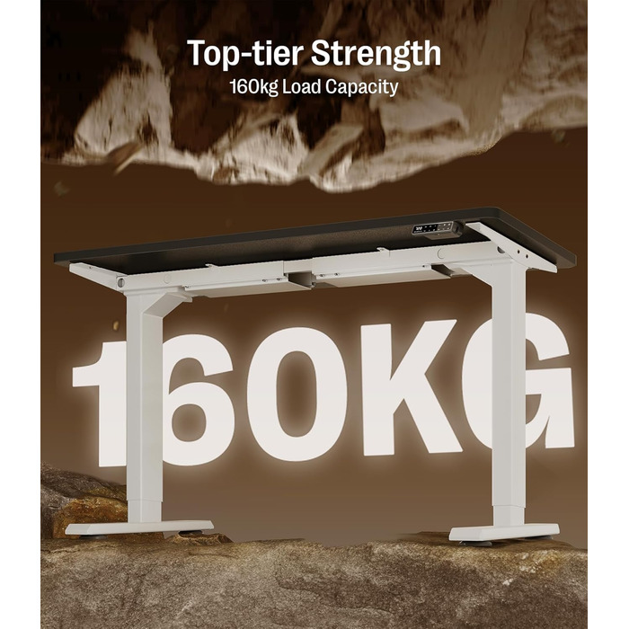 Регульований стіл MAIDeSITe S2 Pro (160x80 см) - електричний, з підняттям, чорний каркас, білий стіл, 160 кг, з захистом від зіткнень