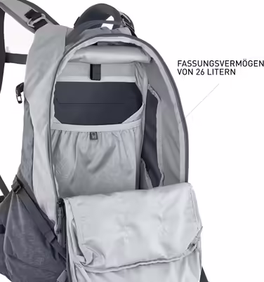 Рюкзак EVOC TRAIL PRO 26л з захистом спини LITESHIELD PLUS, для трейлрайдингу та перегонів, легкий, відділення під питну систему 3л, розмір S/M, колір сірий/карбоновий