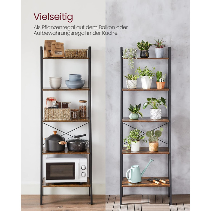 Стелаж VASAGLE з 5 полицями, металевий, для вітальні, спальні, кухні, 56 x 34 x 172 см, вінтажний коричнево-чорний