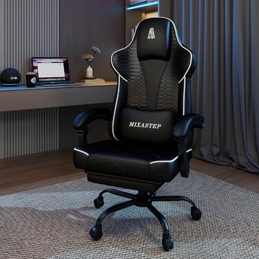 Ергономічне геймерське крісло з підніжкою, підголівником та підтримкою попереку. Регульоване геймерське крісло для дому та офісу. Біле.