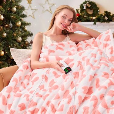 Електрична грілка з принтом корів, повний розмір 183x213 см, фіолетовий колір. 10 режимів нагріву, автоматичне вимкнення через 8 годин. М'яка флісова грілка з декором Highland Cattle, тепла та затишна.