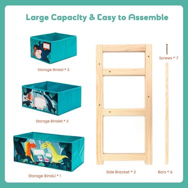 Дерев'яний органайзер для іграшок NUKied | 3-ярусна полиця з коробками | Для дитячої кімнати, школи, садочка