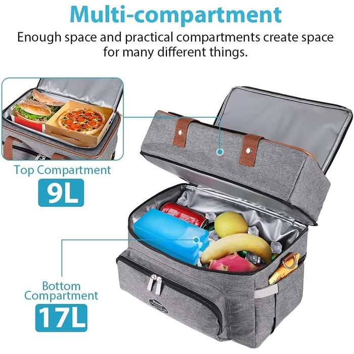Сумка-холодильник Pynhoklm складна сумка-холодильник для пікніка, велика ізольована господарська сумка, сумка для ланчу, Термальна сумка, ізольована сумка-холодильник - для подорожей/пікніка/покупок (26 л коричневого кольору)