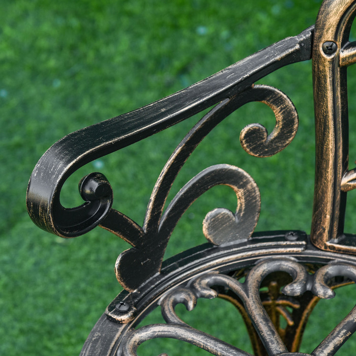 Металева лавочка для саду на 2 особи в ретро стилі з квітковим візерунком, 100 x 54 x 78 см, бронзового кольору