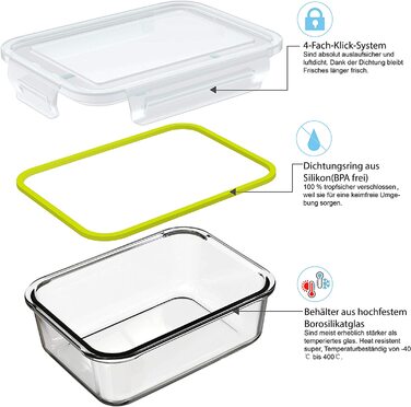 Набір скляних банок для зберігання продуктів GENICOOK-скляний контейнер / коробка для сніданку/коробка для зберігання / контейнер для зберігання-не містить бісфенолу А і схвалений LFGB для