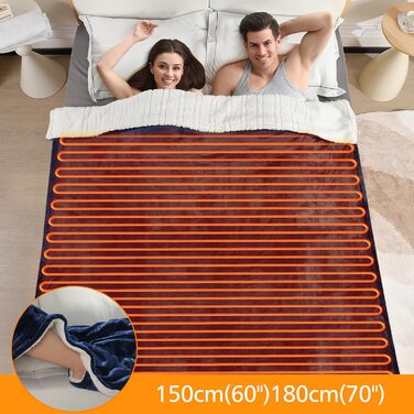 Електрична ковдра з таймером та пультом керування, 133x155 см, 6 режимів нагріву, машинне прання, сіра (155*180 см блакитна)