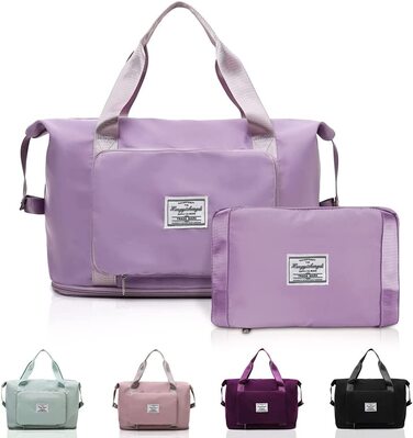 Дорожня сумка складна великої ємності, Дорожня сумка QLFJ-FurDec з відділенням для сухого та вологого одягу, жіноча спортивна сумка Weekender, водонепроникний портативний дорожні сумки (світло-фіолетовий)