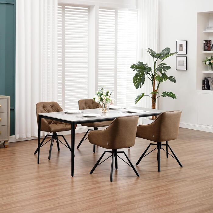 Крісло для їдальні WOLTU EZS61br-1, обтягнуте штучною шкірою, з металевими ніжками, для кухні, вітальні, їдальні (Колір: світло-коричневий)