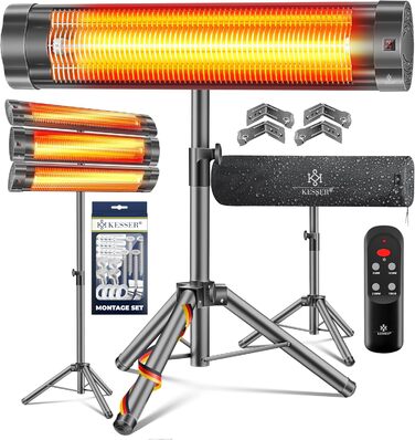 Інфрачервовий обігрівач KESSER® 2500W з пультком та захисним чохлом, телескопічна стійка, для тераси та дому