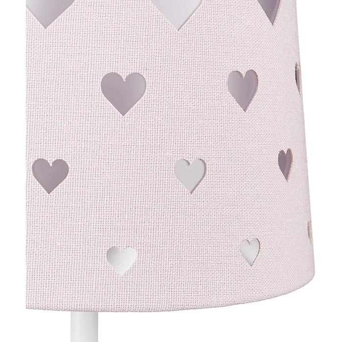 Дитяча приліжкова лампа Relaxdays з сердечками, тканинний абажур, для немовлят і дітей, Дитяча лампа HxD 43 x 16 см, рожево-Біла, 1003
