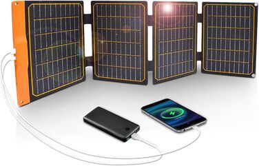 Сонячна панель 20 Вт, сонячна панель Flexsolar Складна 2-портова (USB-A, USB-C) сонячна панель, портативна легка аварійна панель ETFE, водонепроникна IP67, Походи, Кемпінг, для мобільних телефонів Акумулятори Планшети Power Bank (40 Вт)