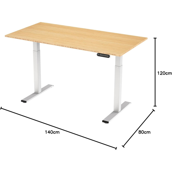 Регульований за висотою стіл-рама, електричний - рама столу з безступеневим регулюванням, 3 пам'яті, комп'ютерний стіл з 2 моторами (160 x 80 см, білий + бамбук)