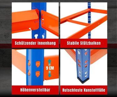 Стелаж для шин PROREGAL Tiger XL: 200x180x45 см, 300 кг навантаження, до 21 шини (205/55 R16), блакитно-помаранчевий, для майстерні, складу, підвалу