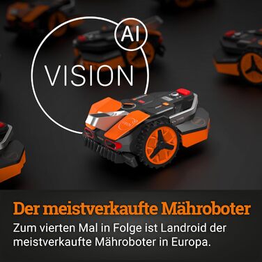 Робот-газонокосарка WORX Landroid Vision S250 WR202E для газонів до 250 м², AI косарка без обмежувального дроту, Wi-Fi, Bluetooth, розумне уникнення перешкод, захист їжаків