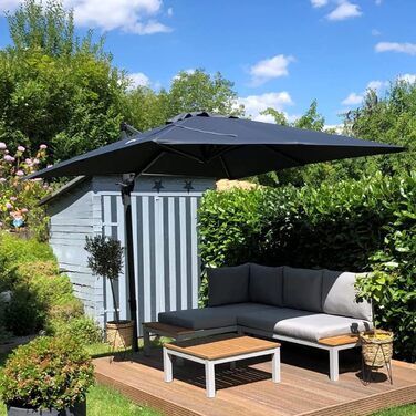 Парасолька від сонця PURPLE LEAF 250x250 см, велика підвісна парасолька-ампел з рукою-коханцем, поворотом на 360° та хрест-підставкою для тераси та балкона, сіра