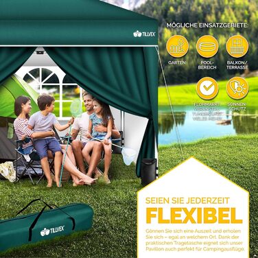 Павільйон Tillvex водовідштовхувальний з набором з 4 мішків з піском | Pop-Up павільйон, стабільний та регульований по висоті | Садовий намет з UV захистом 50+ | Намет для вечірок з сумкою для саду (антрацит) (3x3м з 4 боковими частинами, 3 x 3 м – зелени