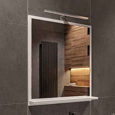 Дзеркало для ванної кімнати HAJDUK FURNITURE з підсвічуванням 4000K IP44, 70x60 см - Сучасне прямокутне дзеркало з полицею та LED-підсвічуванням - Преміум-якість