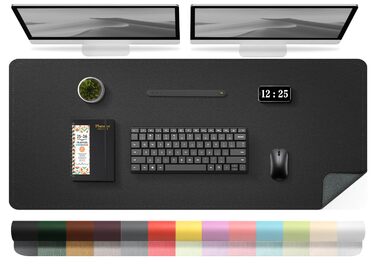 Двостороння шкіряна підкладка на стіл 120x60 см, водонепроникний захисний килимок для робочого столу з замшею (Чорний)