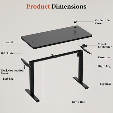 Електричний стіл 140x60 см: регульована висота, цільна стільниця, комп'ютерний стіл, без швів (чорний)