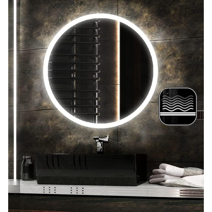 Дзеркало для ванної кімнати з підсвічуванням LED, діаметр 90 см. Кругле дзеркало з нейтральним світлом 4000K. Дзеркало для ванної кімнати без додаткових функцій.