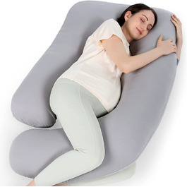 Подібна подушка для вагітних Momcozy зі знімним чохлом, 144 см, подушка для вагітних, що підтримує все тіло, обов'язкова для вагітних, (сірий трикотажний бавовна)