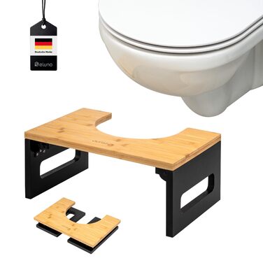 Електричний табурет для унітазу Eluno з бамбука, складаний, антиковзкий, чорний - для дорослих та дітей, при запорах та здуттях